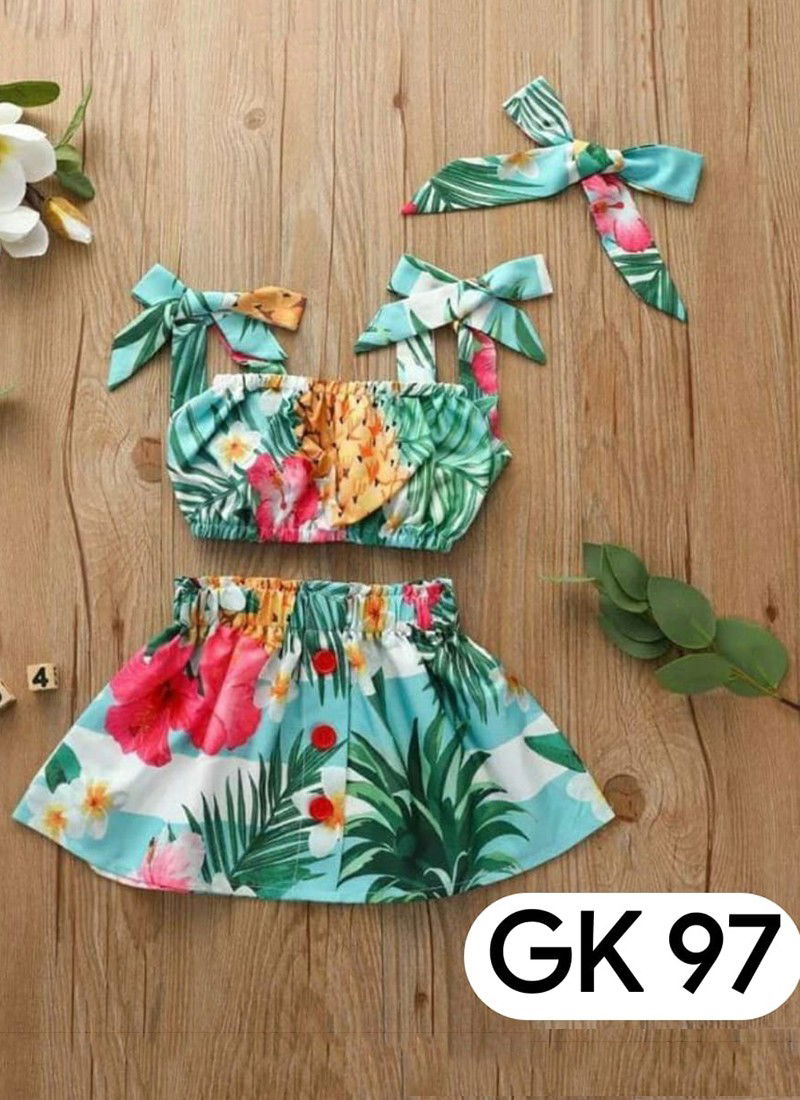 Sea Green Colour GURUKRUPA Girls Stylish Party Wear Top With Bottom Latest Kids Colllection GK-97